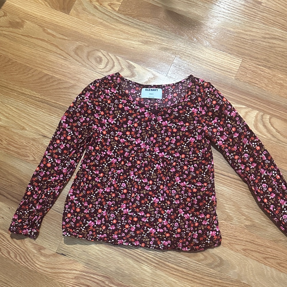 Old Navy Pink and Black Floral Blouse